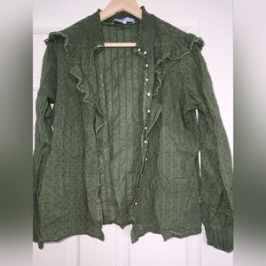 Hill House Leaf Green Amira Ruffled Button Blouse